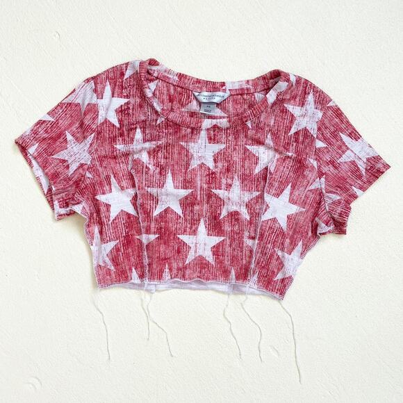 Reworked Christopher & Banks Red Star Stretchy Crop Top P/S Y2K Grunge Patriotic - Picture 5 of 7